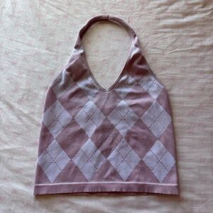 Pink Argyle Halter Top